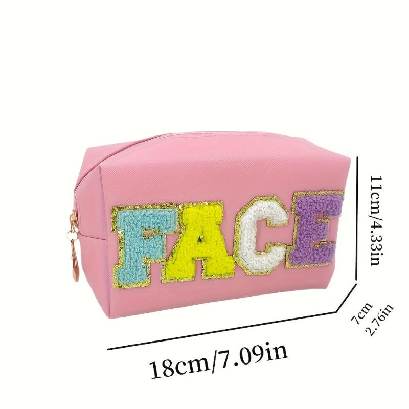 Chenille Letter Patch Makeup Bag Cosmetic Organizer for Travel