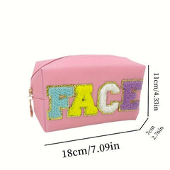 Chenille Letter Patch Makeup Bag Cosmetic Organizer for Travel
