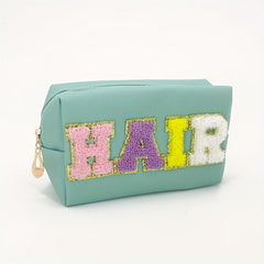 Chenille Letter Patch Makeup Bag Cosmetic Organizer for Travel