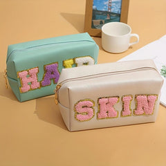 Chenille Letter Patch Makeup Bag Cosmetic Organizer for Travel