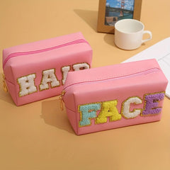 Chenille Letter Patch Makeup Bag Cosmetic Organizer for Travel