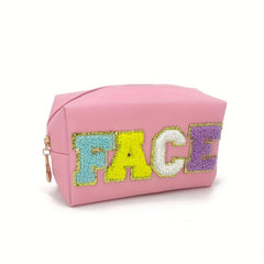 Chenille Letter Patch Makeup Bag Cosmetic Organizer for Travel