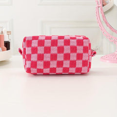 Checkered Makeup Bag Zipper Pouch Travel Toiletry Bag