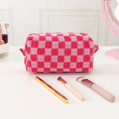 Checkered Makeup Bag Zipper Pouch Travel Toiletry Bag