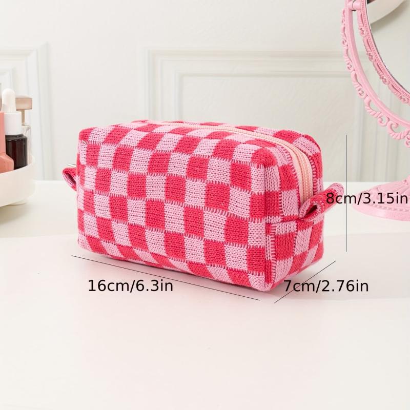 Checkered Makeup Bag Zipper Pouch Travel Toiletry Bag