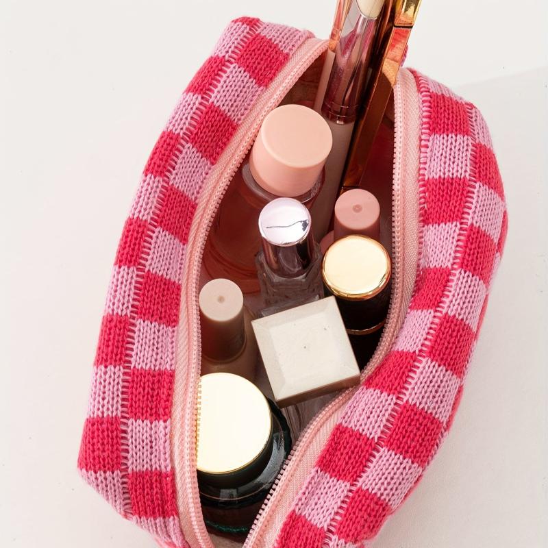 Checkered Makeup Bag Zipper Pouch Travel Toiletry Bag
