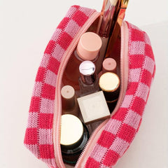 Checkered Makeup Bag Zipper Pouch Travel Toiletry Bag
