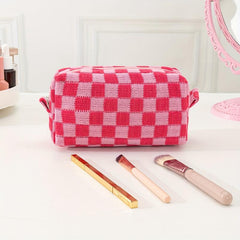 Checkered Makeup Bag Zipper Pouch Travel Toiletry Bag