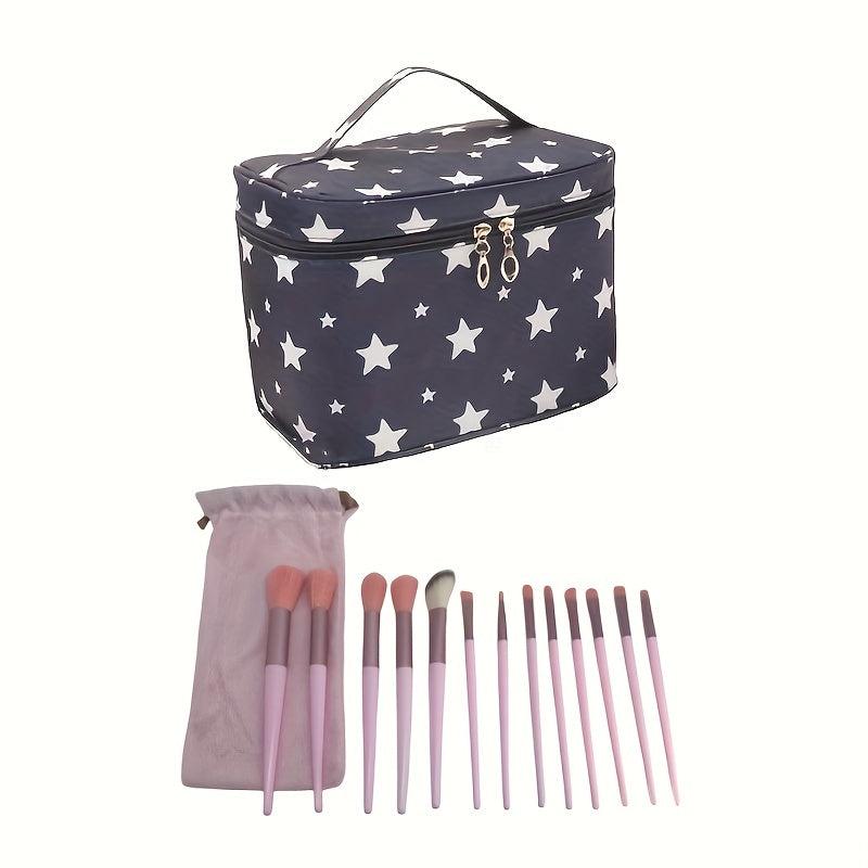 Nylon Waterproof Toiletry Bag + 13pcs Makeup Brushes Set