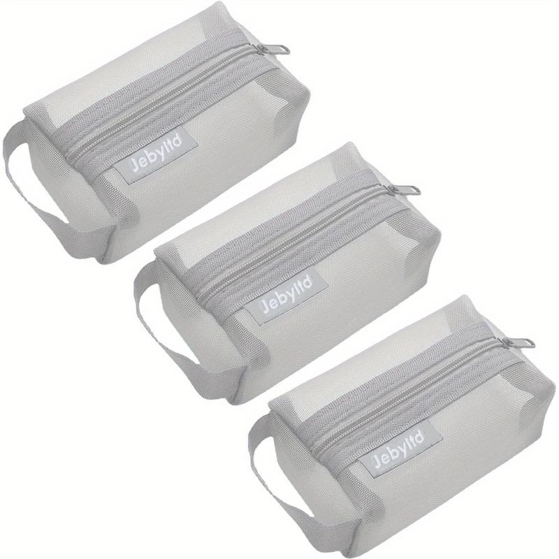 3pcs Portable Mesh Storage Bag Cosmetic Toiletry Zipper Pouch