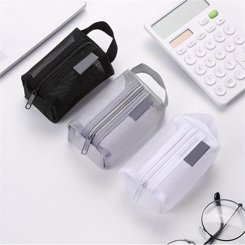 3pcs Portable Mesh Storage Bag Cosmetic Toiletry Zipper Pouch