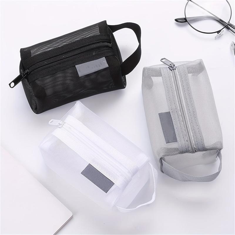 3pcs Portable Mesh Storage Bag Cosmetic Toiletry Zipper Pouch