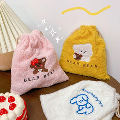 Cute Bear Drawstring Makeup Bag Portable Travel Toiletry Organizer