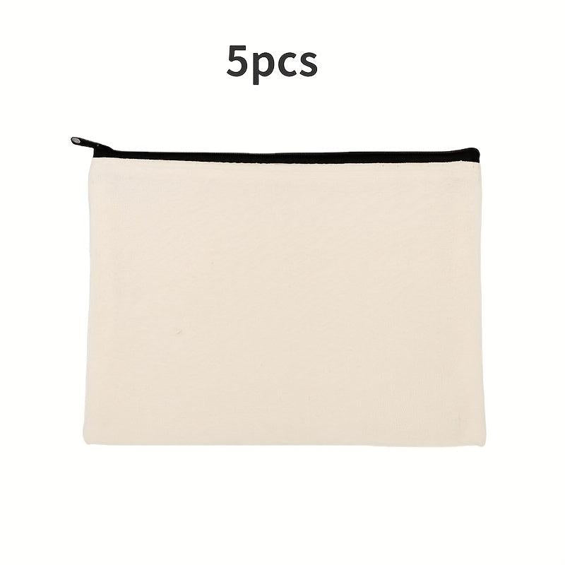 5Pcs Canvas Zipper Pouch Makeup Bag Pencil Case Cosmetic Crafts Gift