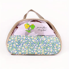 Floral Pattern Waterproof Makeup Bag with Clear Half Window