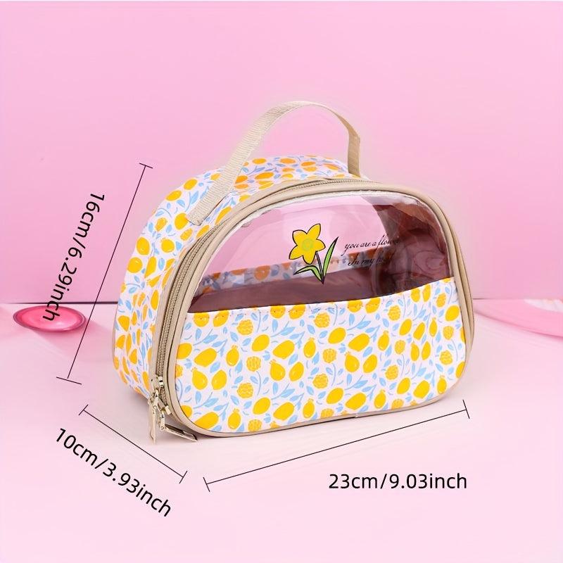 Floral Pattern Waterproof Makeup Bag with Clear Half Window