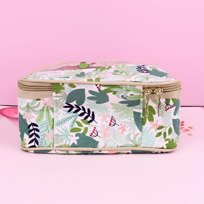 Floral Pattern Waterproof Makeup Bag with Clear Half Window