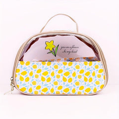Floral Pattern Waterproof Makeup Bag with Clear Half Window