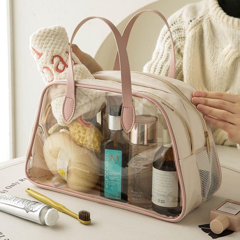 Double Layer Makeup Bag Wet Dry Separation Toiletry Travel Bag Translucent