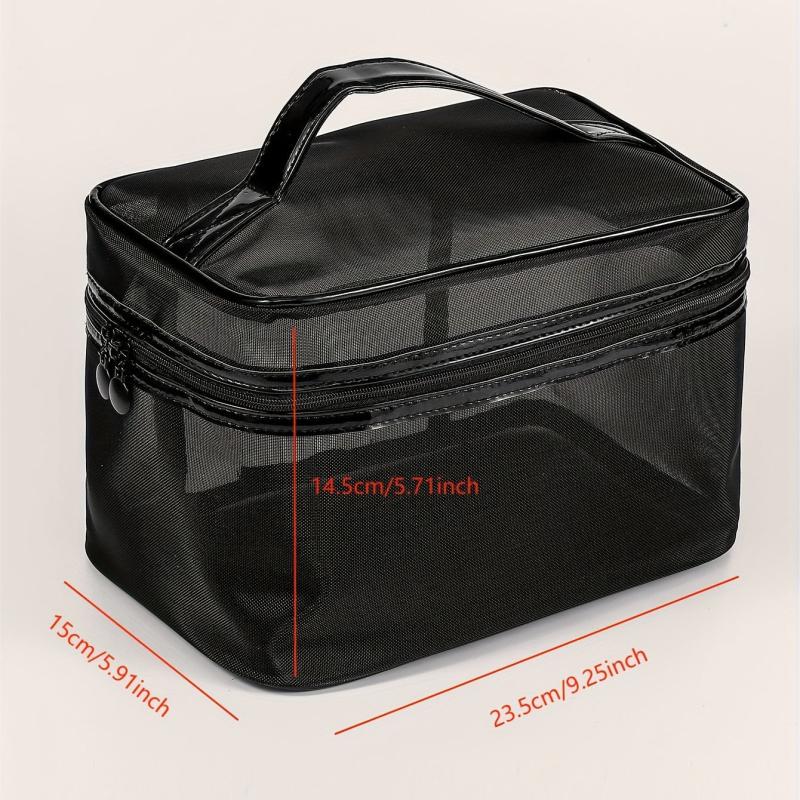 Clear Mesh Square Makeup Bag With Handle Portable Cosmetic Bag