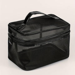 Clear Mesh Square Makeup Bag With Handle Portable Cosmetic Bag