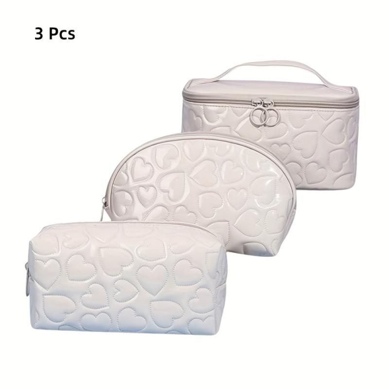 3PCS Waterproof Makeup Bag Set Y2K Heart Toiletry Bag