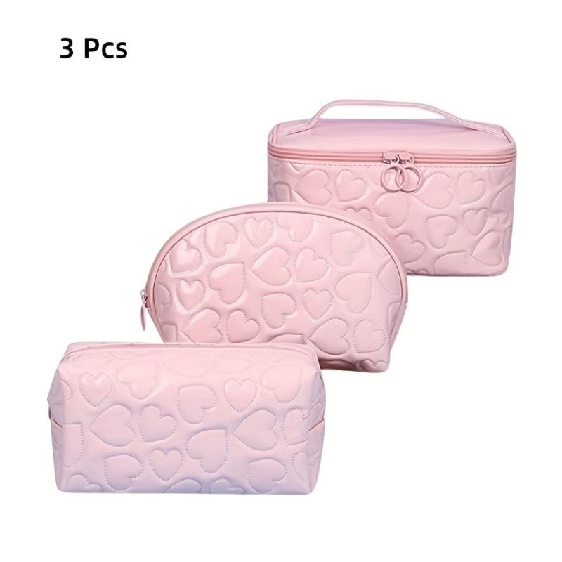 3PCS Waterproof Makeup Bag Set Y2K Heart Toiletry Bag