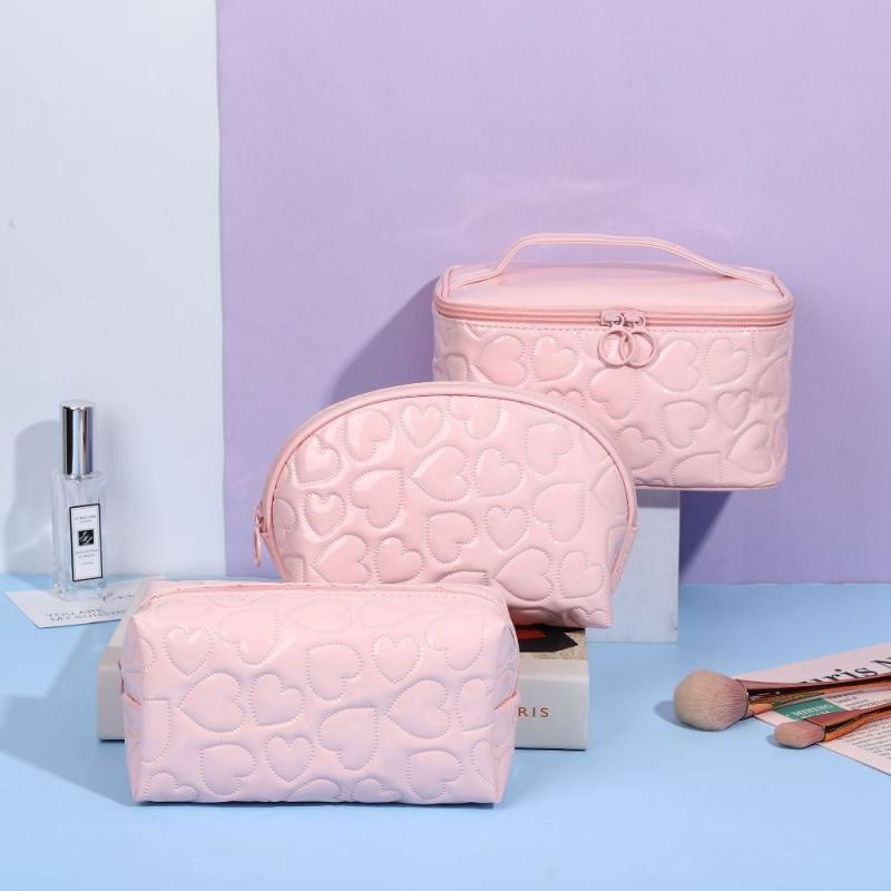 3PCS Waterproof Makeup Bag Set Y2K Heart Toiletry Bag