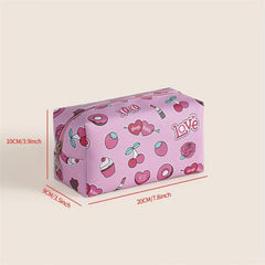 Heart Cherry Print Zipper Makeup Bag For Women Purse