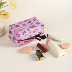 Heart Cherry Print Zipper Makeup Bag For Women Purse