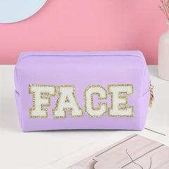 Chenille Letter Cosmetic Toiletry Bag Preppy Patch Portable Makeup Bag