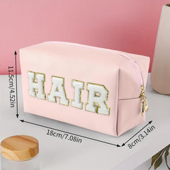 Chenille Letter Cosmetic Toiletry Bag Preppy Patch Portable Makeup Bag