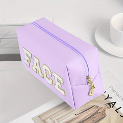 Chenille Letter Cosmetic Toiletry Bag Preppy Patch Portable Makeup Bag