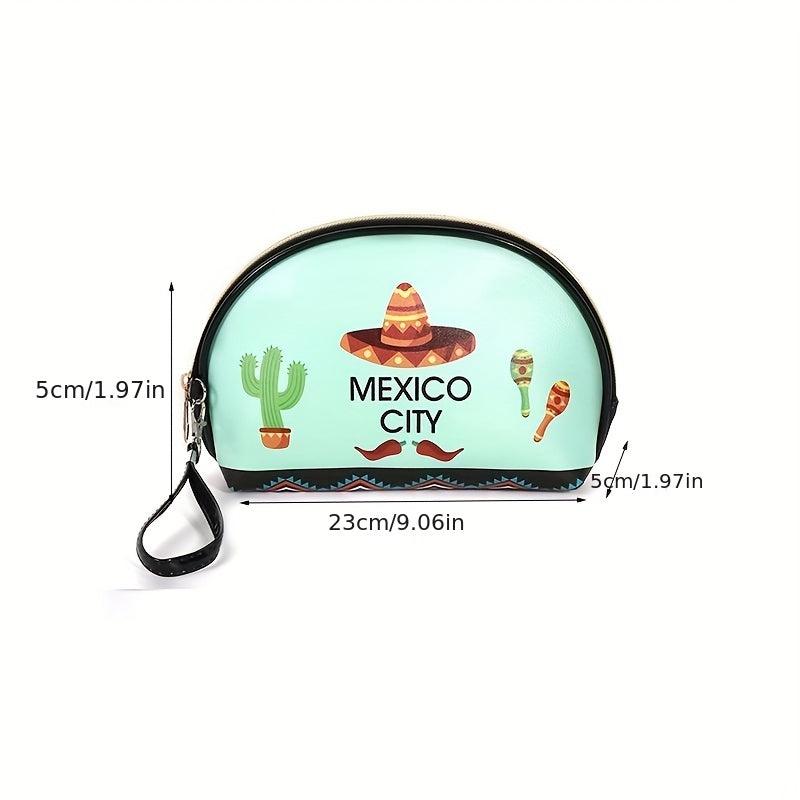 Mexico City Print Makeup Bag Portable Toiletry Bag for Women