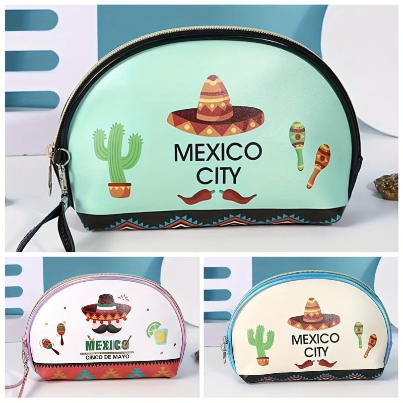 Mexico City Print Makeup Bag Portable Toiletry Bag for Women