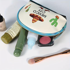 Mexico City Print Makeup Bag Portable Toiletry Bag for Women