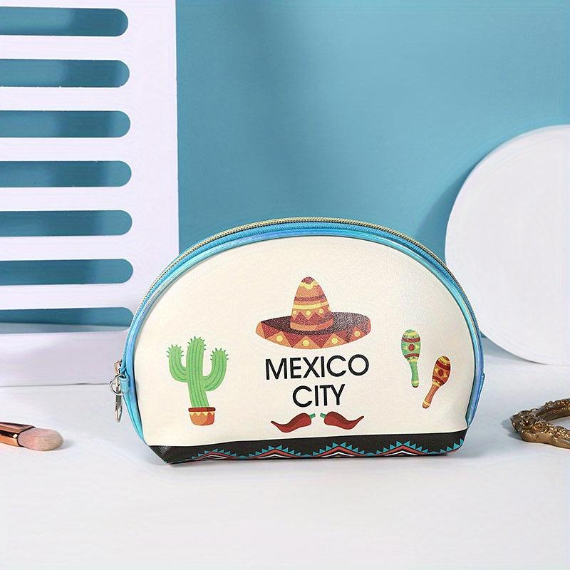 Mexico City Print Makeup Bag Portable Toiletry Bag for Women