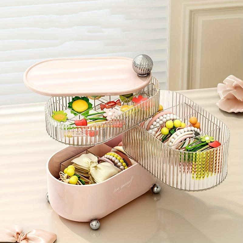 3 Layer Rotating Jewelry Organizer Box with Lid