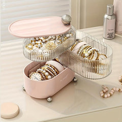 3 Layer Rotating Jewelry Organizer Box with Lid