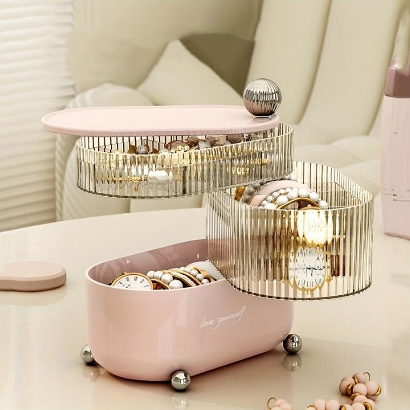 3 Layer Rotating Jewelry Organizer Box with Lid