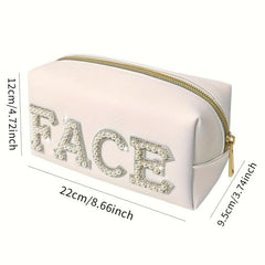 Pearl Rhinestone Varsity Letter Patches Cosmetic Bag