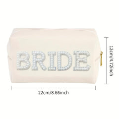 Pearl Rhinestone Varsity Letter Patches Cosmetic Bag