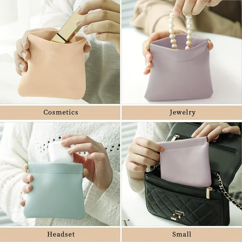 3Pcs Lambskin Portable Cosmetic Bag Self Closing Makeup Pouch