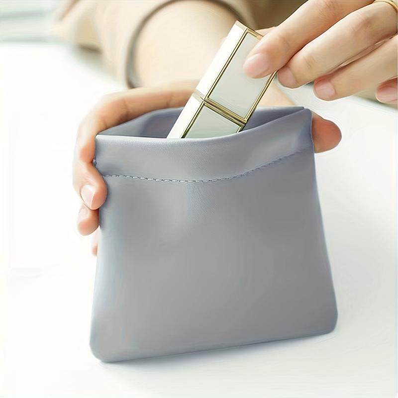 3Pcs Lambskin Portable Cosmetic Bag Self Closing Makeup Pouch