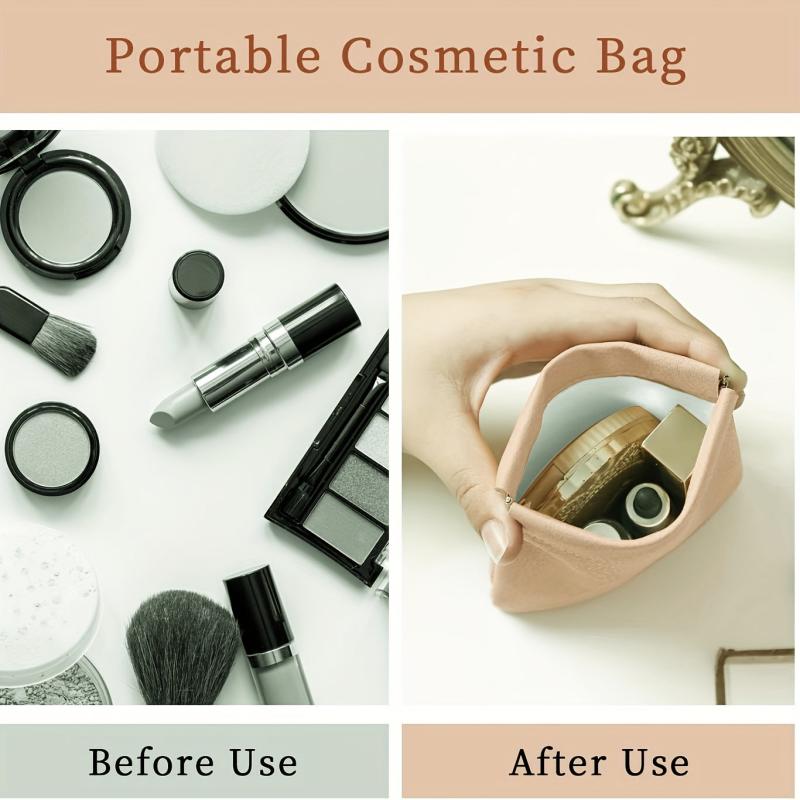 3Pcs Lambskin Portable Cosmetic Bag Self Closing Makeup Pouch