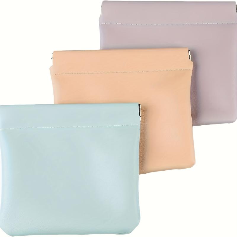 3Pcs Lambskin Portable Cosmetic Bag Self Closing Makeup Pouch