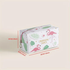 Flamingo Pattern Makeup Bag Roomy Square PU Makeup Pouch Zipper Travel Organizer