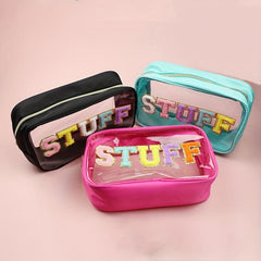 Waterproof PVC Toiletry Bag with Embroidered Lettering