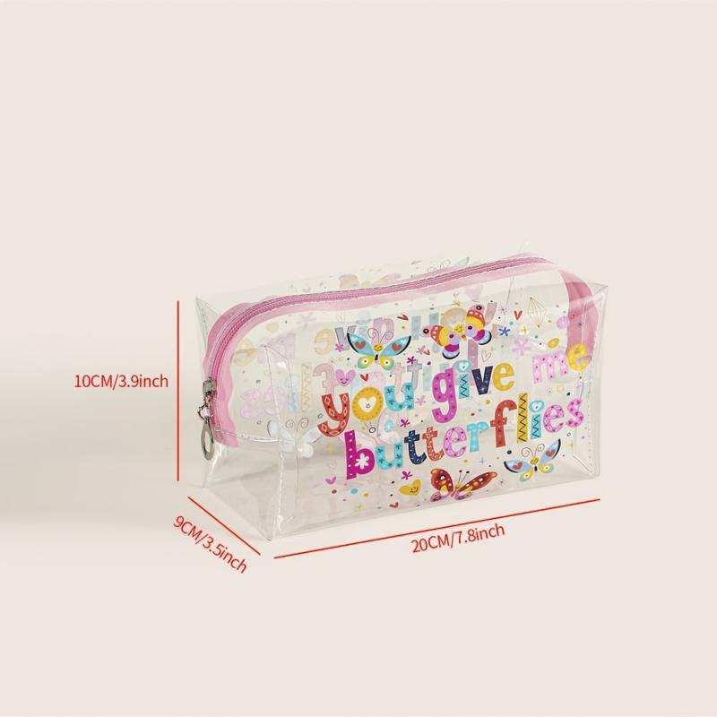 Butterfly Letter Pattern Makeup Bag PVC Waterproof Roomy Zipper Makeup Pouch