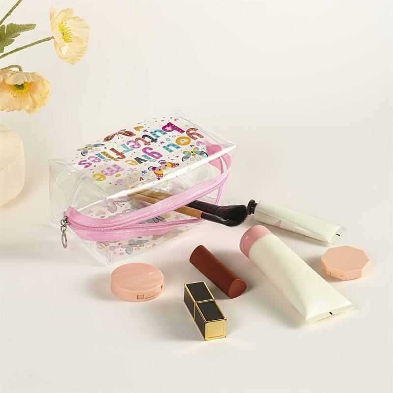 Butterfly Letter Pattern Makeup Bag PVC Waterproof Roomy Zipper Makeup Pouch